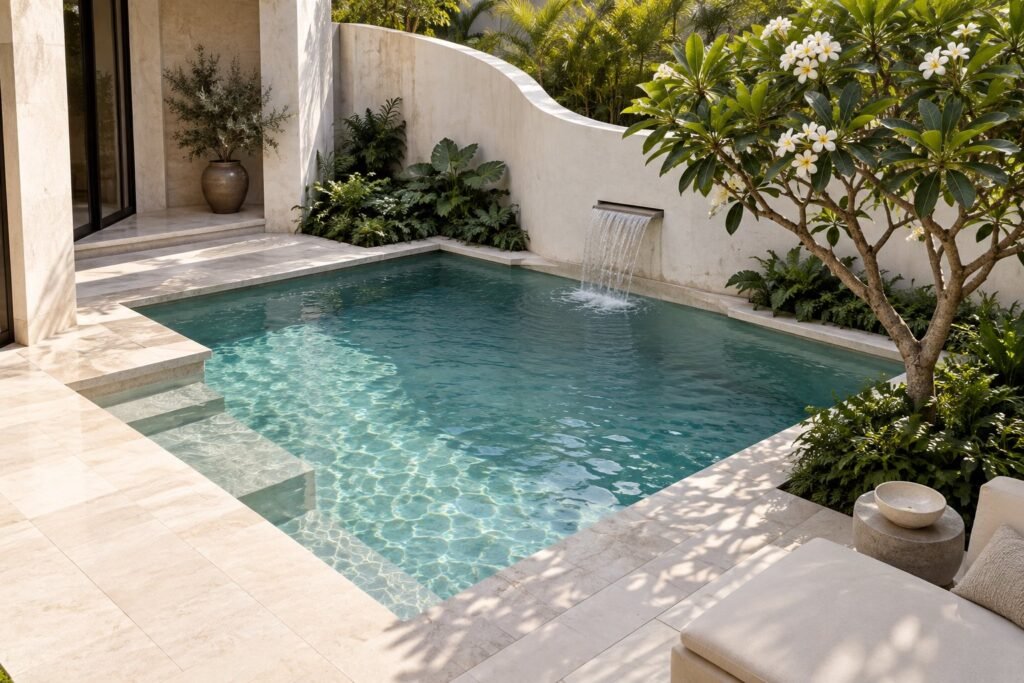 AI design concept of a contemporary courtyard plunge pool